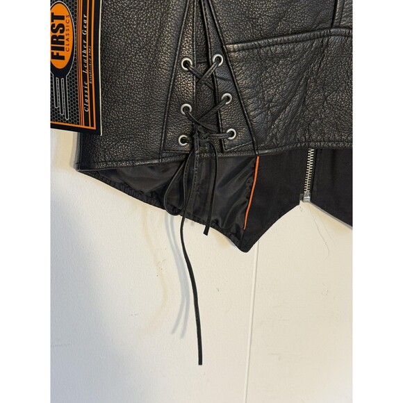 First Classics Leather Vest Womens Medium Black Lauren Motorcycle Lace Up Sides - Picture 9 of 11